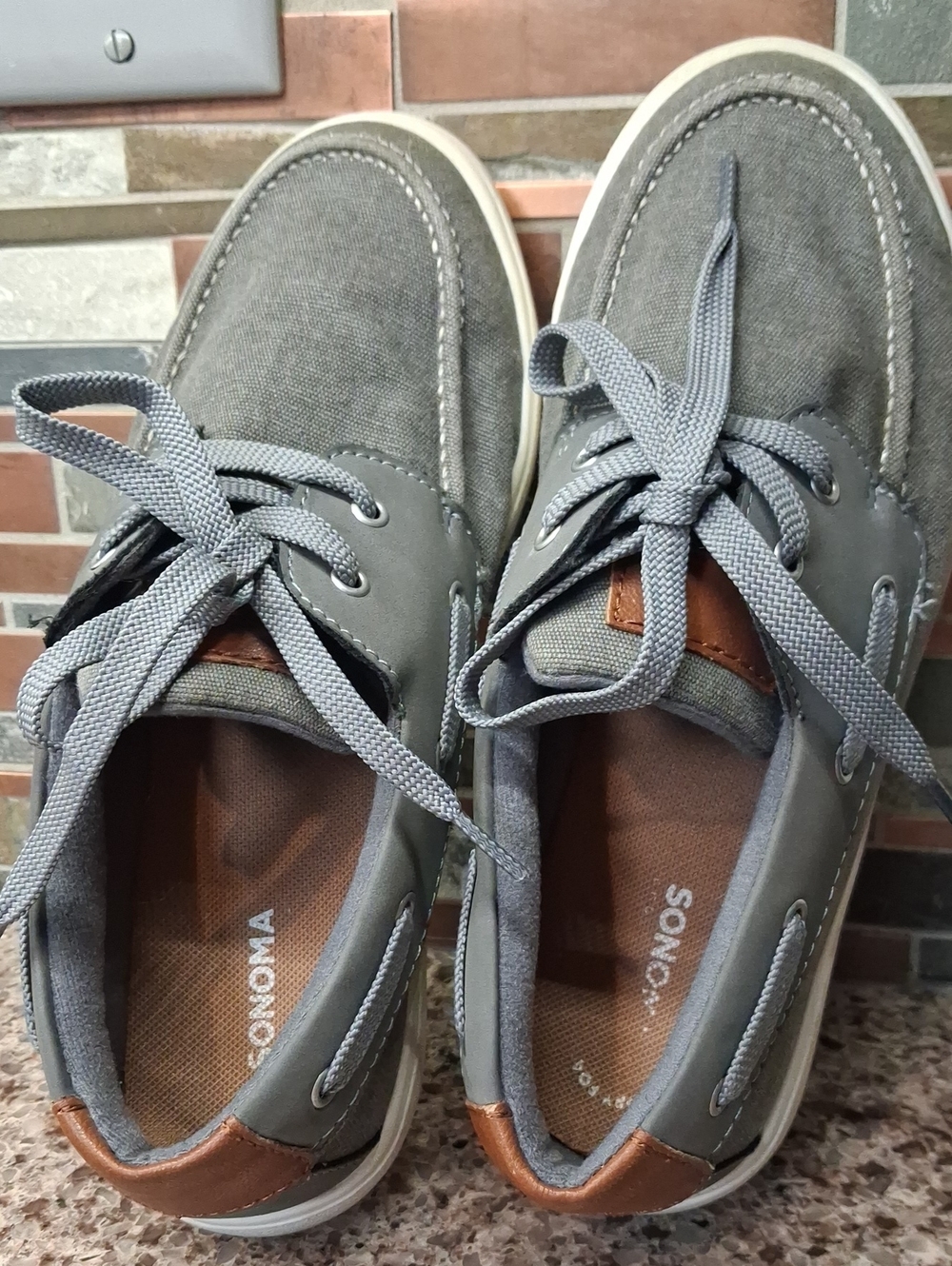 Sonoma Grey Canvas and Brown Accent Boat Shoes - Boy's Lace-Up